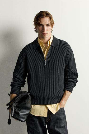 QUARTER-ZIP KNIT POLO SHIRT — Black 2