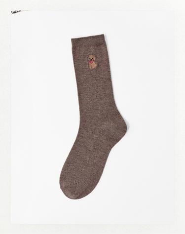 Zara DOG EMBROIDERY SOCKS - Brown / Taupe