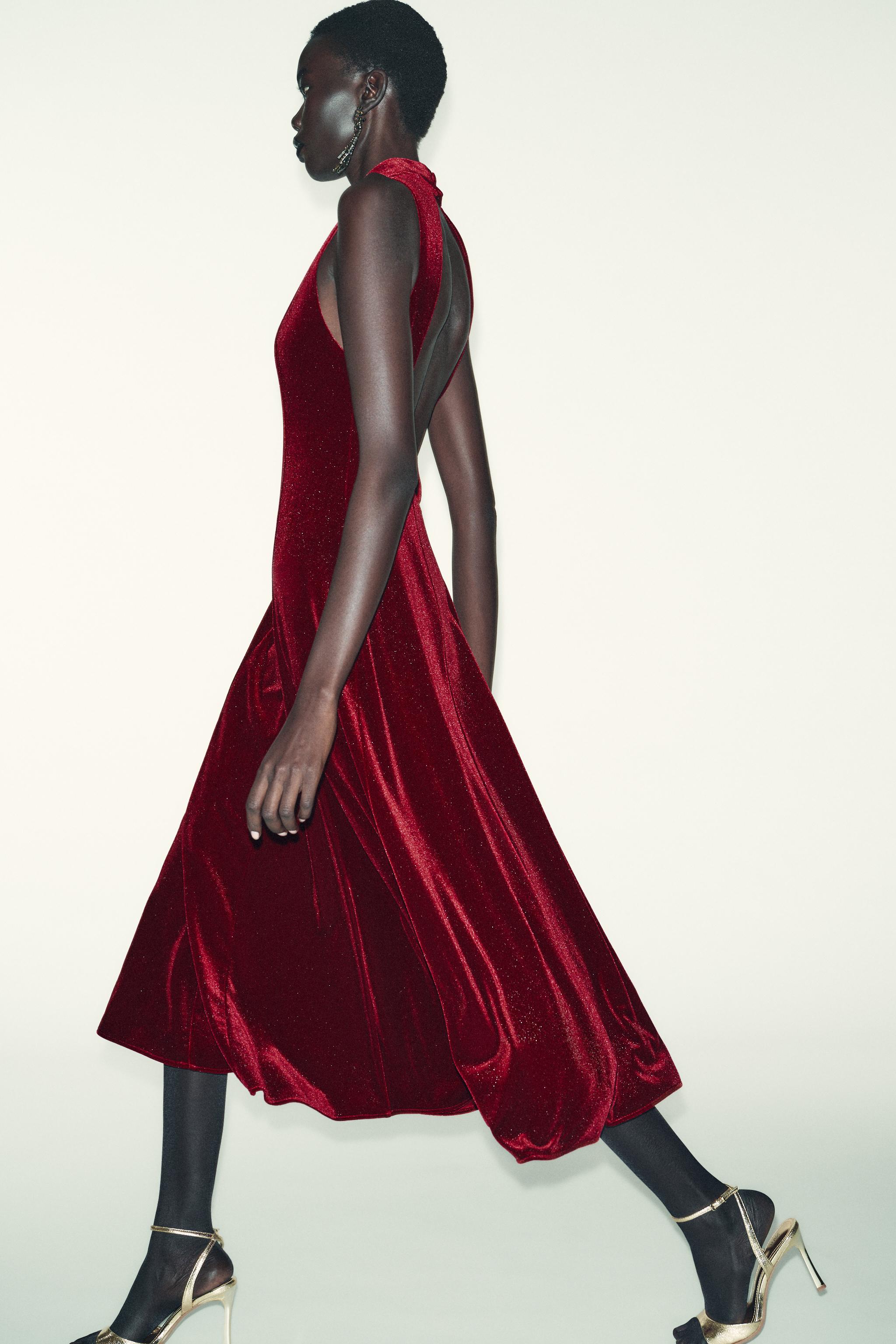 VELVET MIDI DRESS - Maroon | ZARA Canada