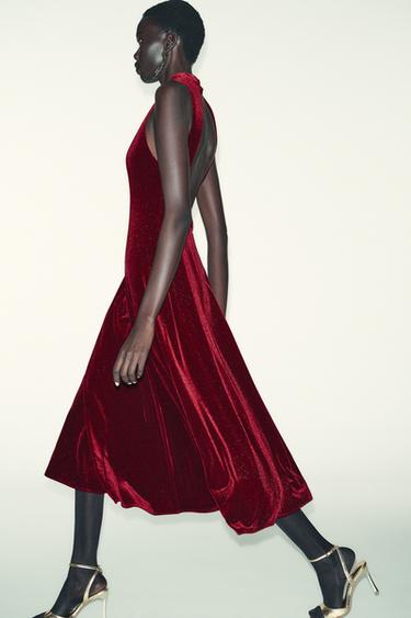 VESTIDO MIDI TERCIOPELO - Granate de Zara