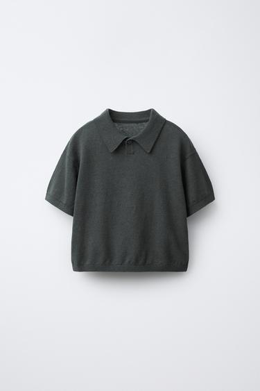 KNIT COTTON LINEN POLO SHIRT - Charcoal grey by Zara