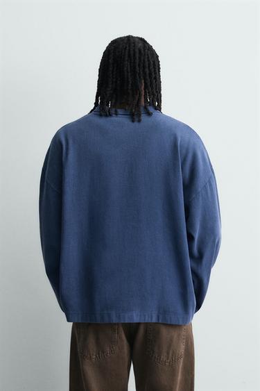 POLO ESTRUCTURA TEXT BRODAT - Blau / gris de Zara