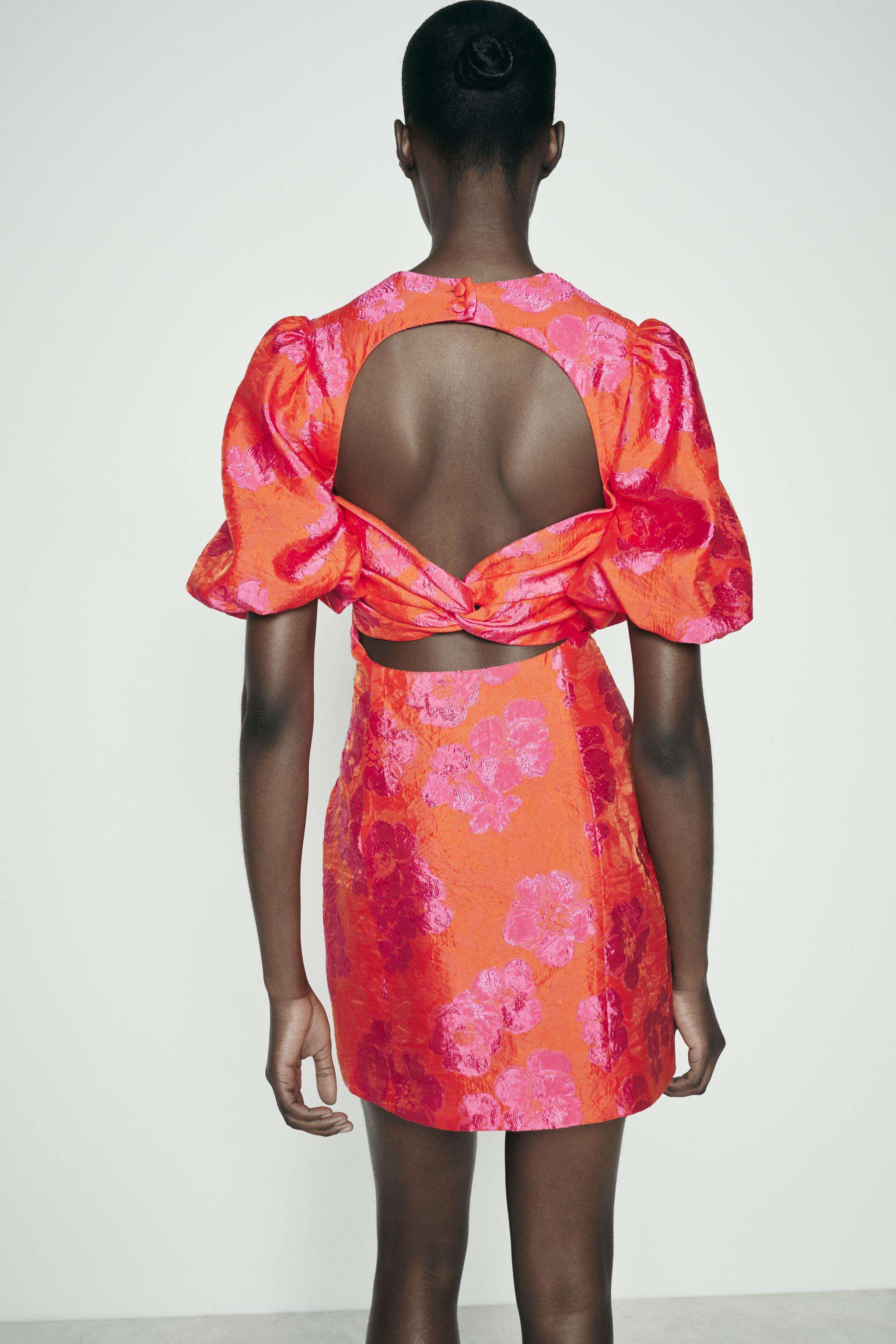 PUFF SLEEVE JACQUARD MINI DRESS - Fuchsia | ZARA United States