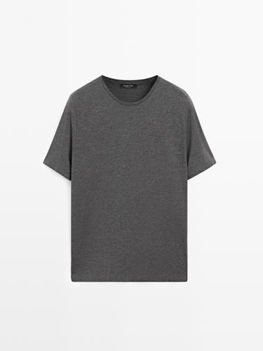 T-shirt chiné à manches courtes - Gris chiné de Zara