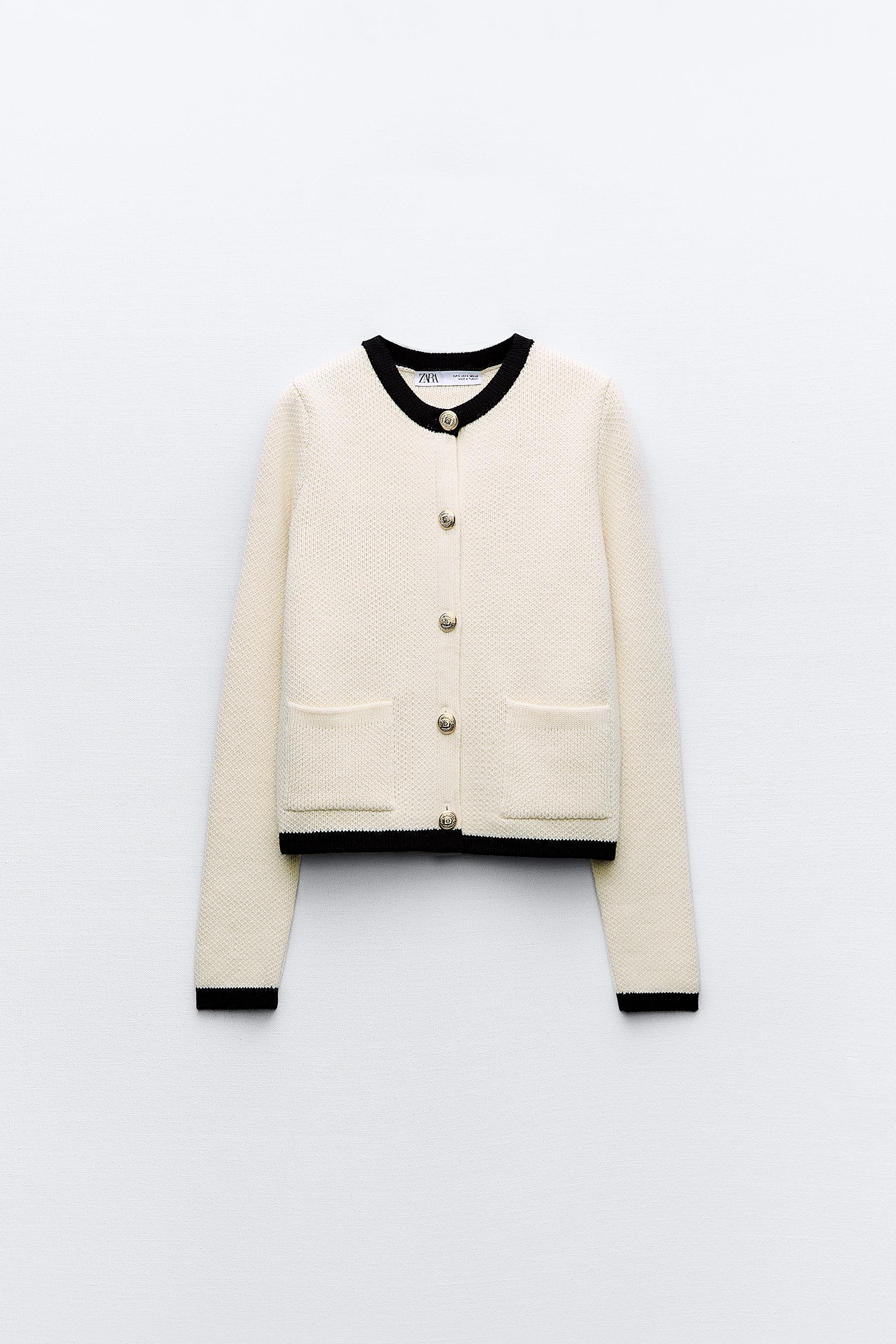 Zara cardigan shop with pearl buttons