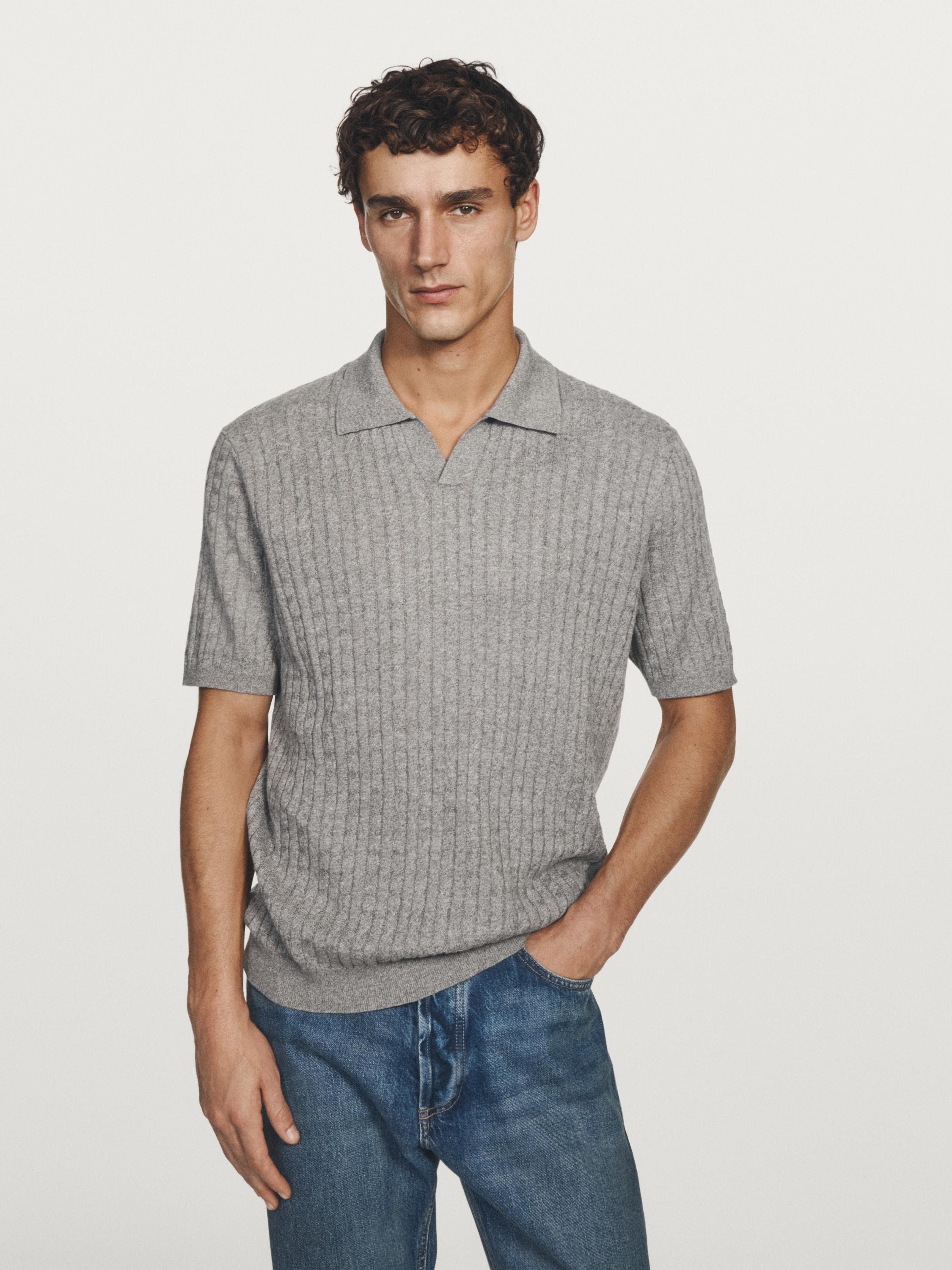 Cotton and linen cable-knit polo sweater