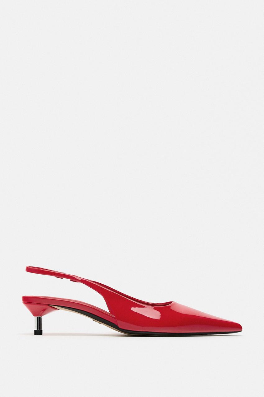 red kitten heel slingback shoes