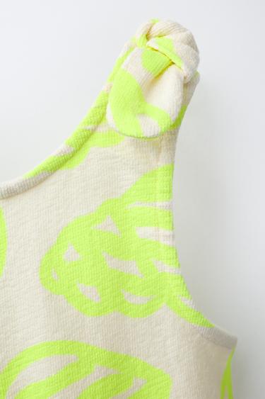 SHORT JUMPSUIT WITH KNOTS AND FLUORESCENT SHELL PRINT - Neon yellow by Zara - Image 2