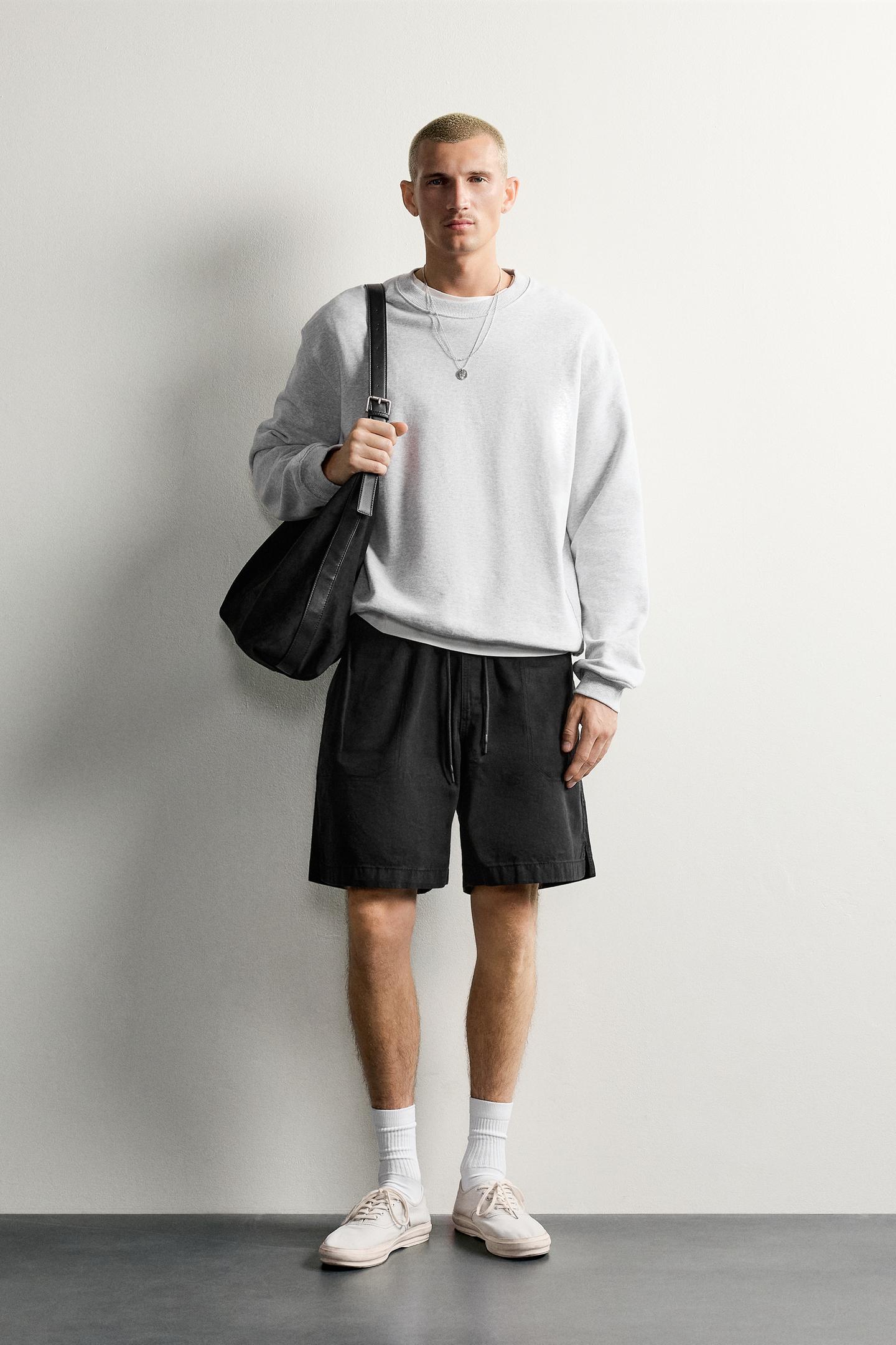Мужские шорты Zara Washed Relaxed Fit, цвет: Чёрный