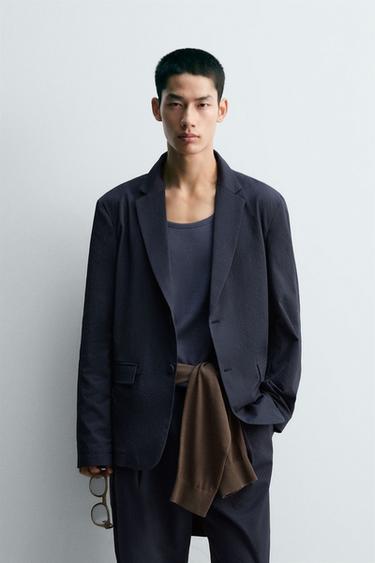 RELAXED FIT SEERSUCKER BLAZER - Navy blue by Zara