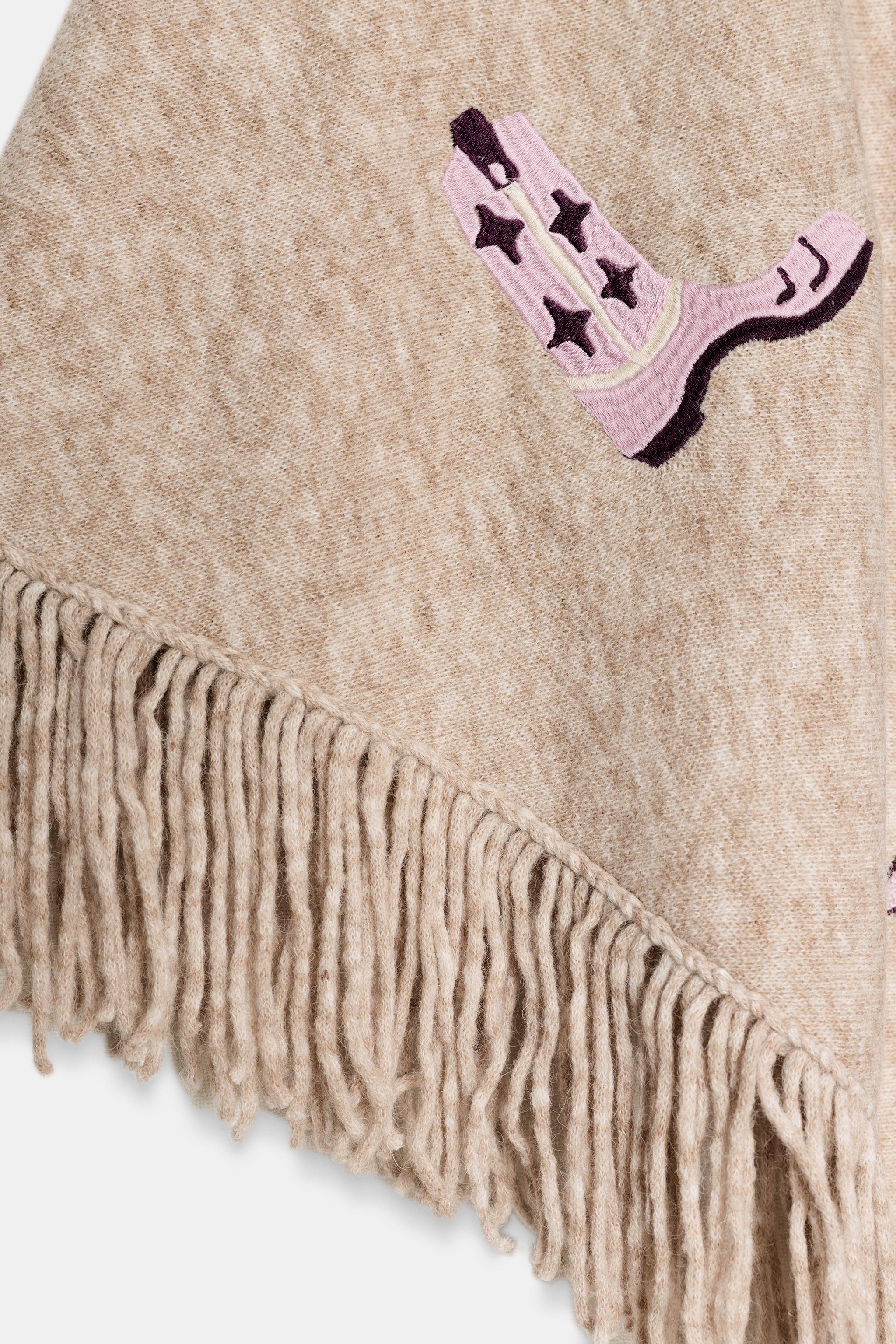 EMBROIDERED FRINGED SHAWL