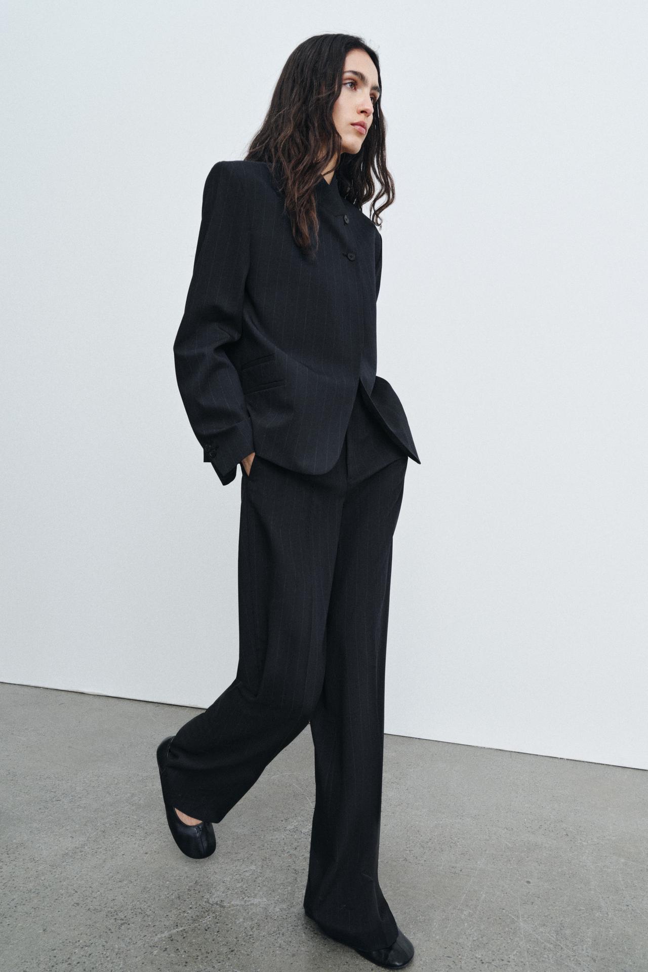 ZARA ZW COLLECTION PINSTRIPE HIGH NECK BLAZER