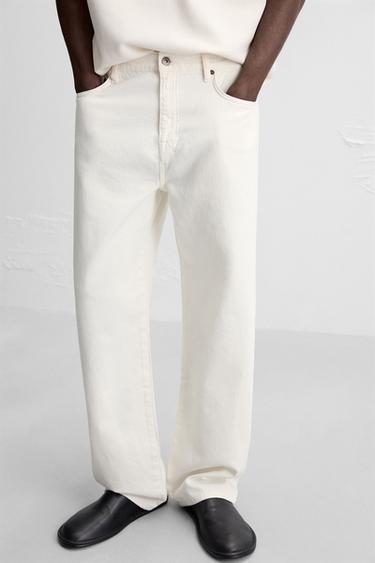 JEAN STRAIGHT FIT COTON - CHANVRE - Blanc cassé de Zara - Image 4