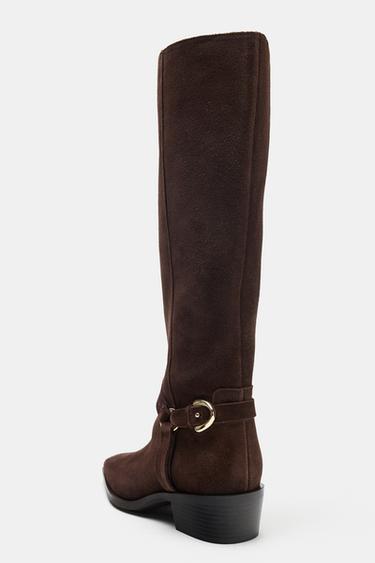 BOTTES HAUTES EN CROÛTE DE CUIR - Marron de Zara - Image 5
