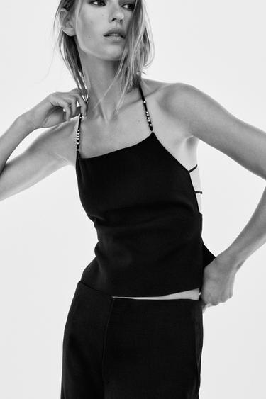 BEADED KNIT TOP - Black by Zara