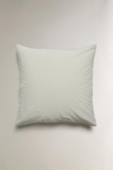 CHECK SEERSUCKER COTTON PILLOWCASE - Green by Zara - Image 1