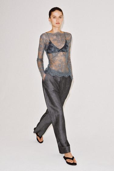 ZW COLLECTION LACE TOP - Grey by Zara