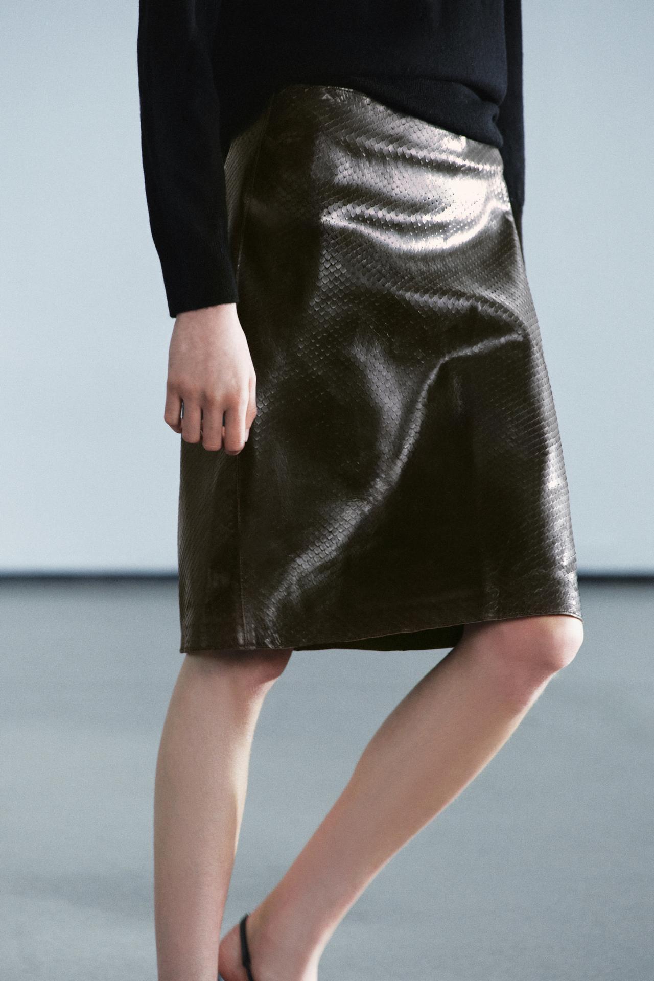 ZW COLLECTION 100% LEATHER SHORT SKIRT — Dark brown