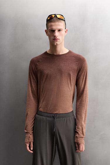 WOOL BLEND TECHNICAL T-SHIRT - Brown by Zara - Image 1