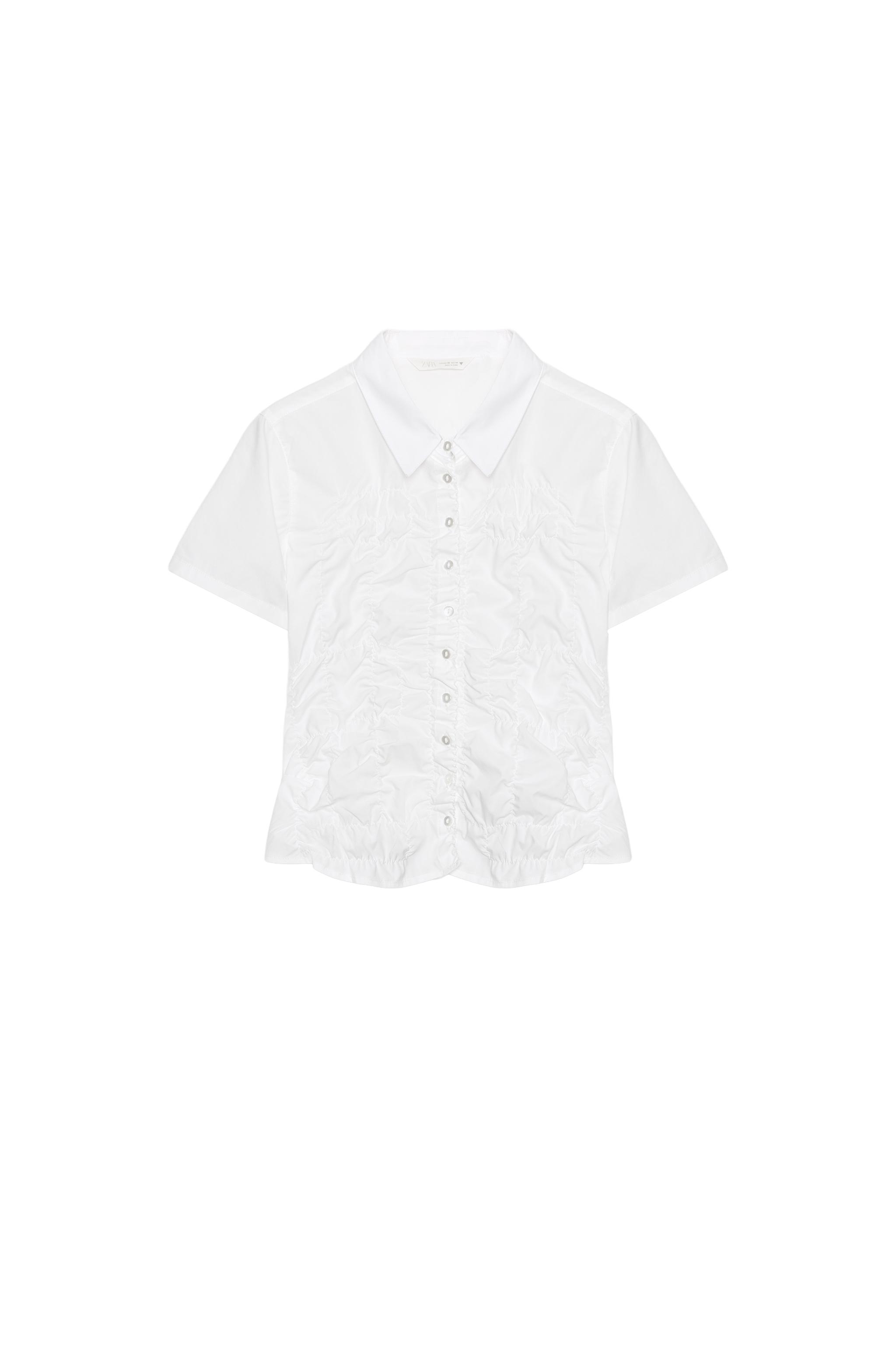 ギャザー入りポプリンシャツ - ホワイト | ZARA Japan / 日本