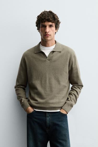 TEXTURED KNIT POLO SHIRT - Light khaki by Zara