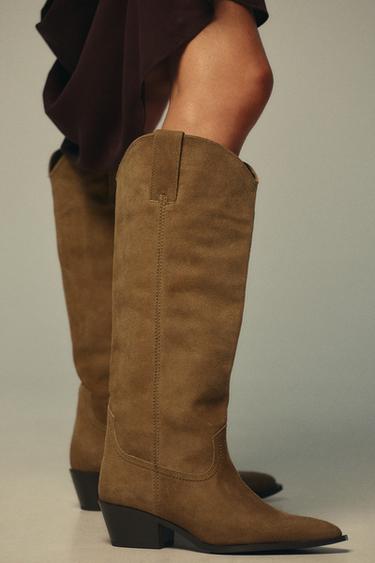 SPLIT SUEDE KNEE-HIGH BOOTS - Sand Brown by Zara - Image 2
