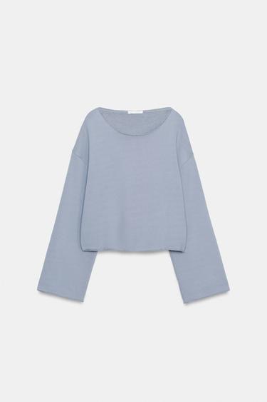 Zara BOAT NECK SWEATSHIRT - Blue / Gray