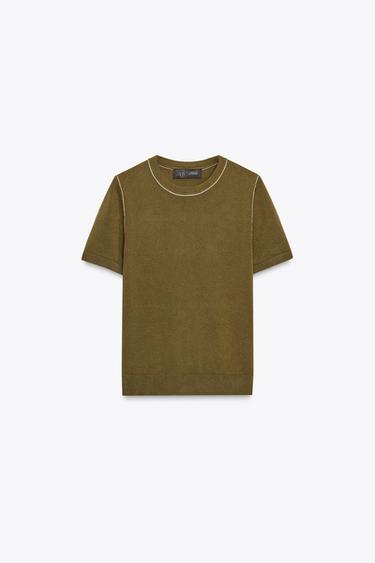 TOP PUNTO VIVOS MANGA CORTA - Khaki de Zara