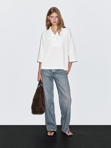 Zara Funnel neck T-shirt - Oyster-white