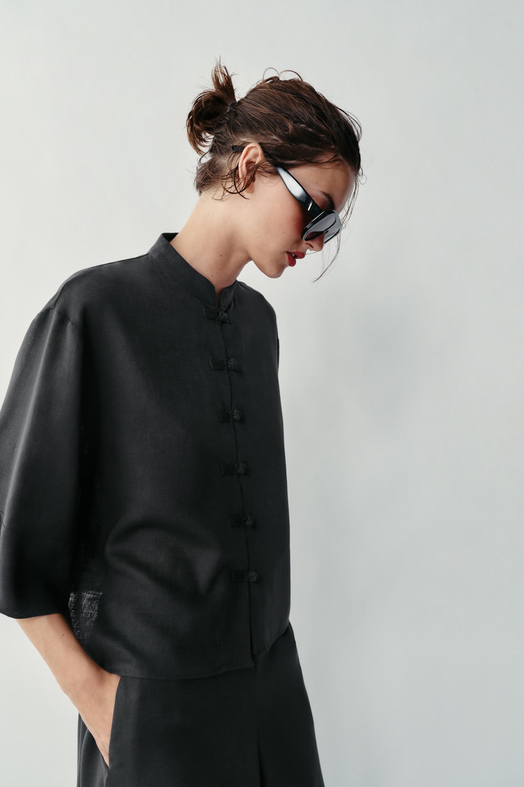 Женские рубашки Zara LINEN SHIRT WITH FROG FASTENING — фото 3