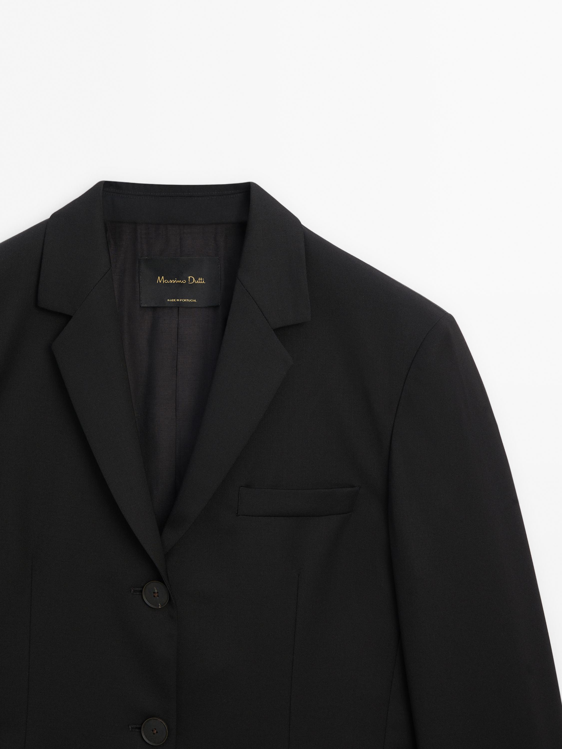 Essential Black Wool-Blend Suit Blazer