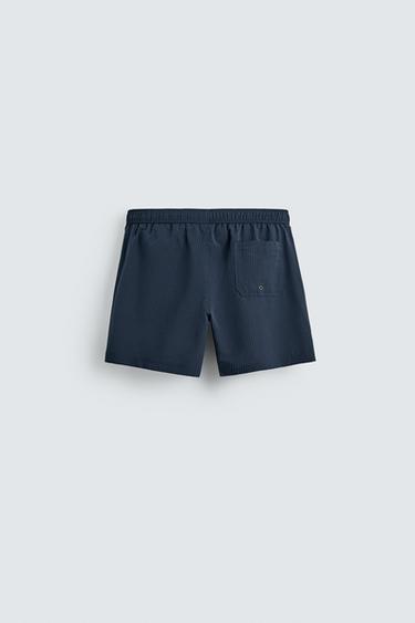 LONG SEERSUCKER SWIM SHORTS - Navy blue by Zara - Image 1