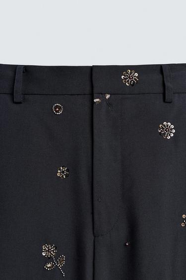 RELAXED FIT SEQUIN TROUSERS - Dark navy by Zara - Image 8