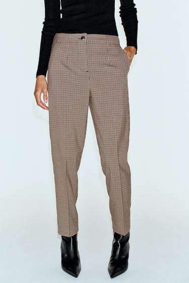 HIGH-WAISTED ANKLE-LENGTH PANTS — Brown / Ecru 2