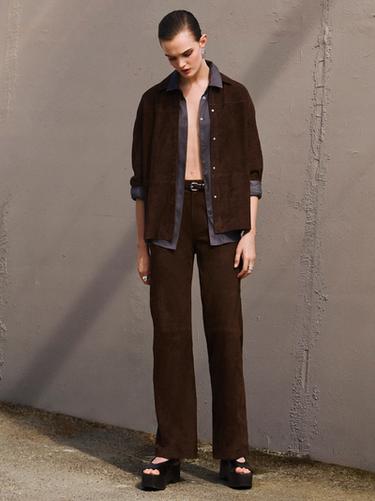 Pantalón piel ante - Marrón de Zara - Imagen 0
