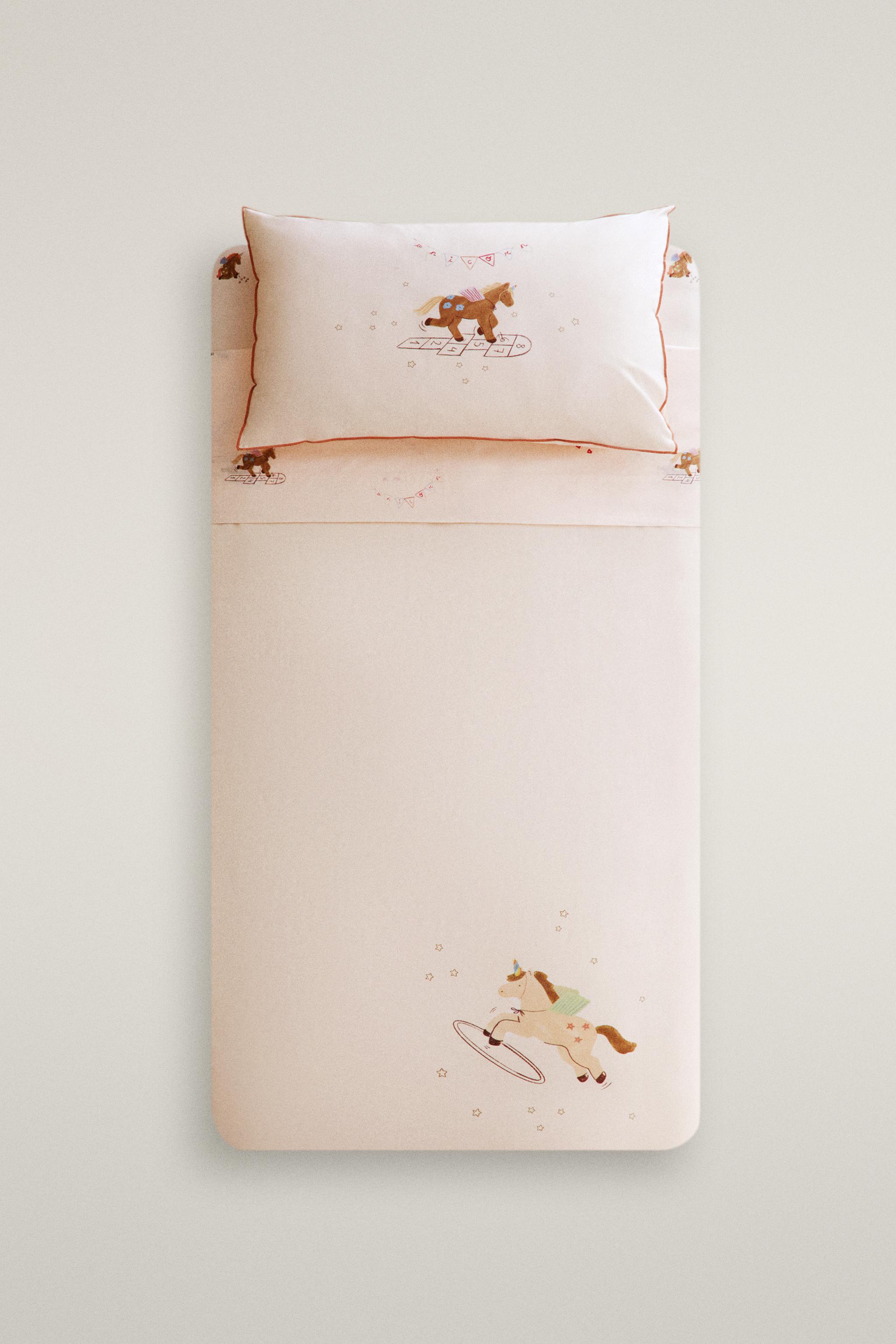 KIDS' REVERSIBLE UNICORN DUVET COVER — Light pink