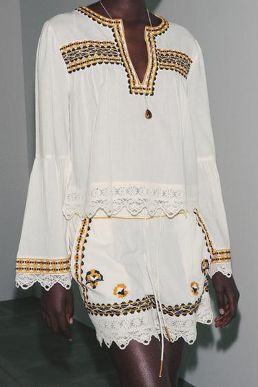 ZW COLLECTION EMBROIDERED SHORTS - Ecru by Zara - Image 3