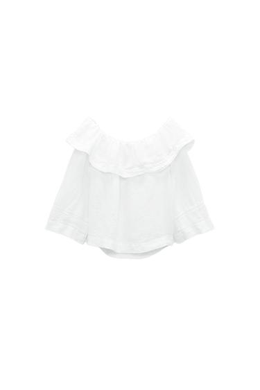 LINEN TOP WITH RUFFLE TRIM