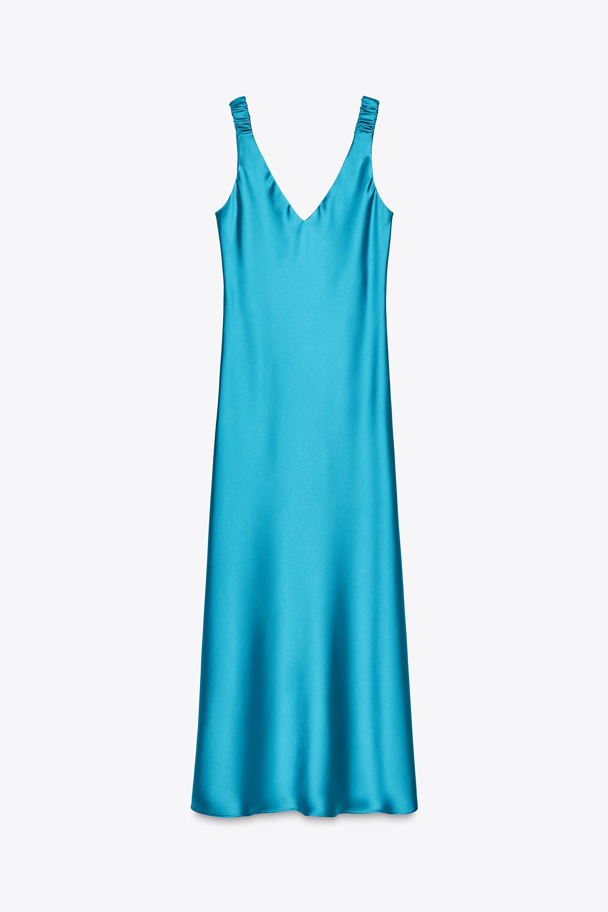 【ZARA】サテン ミディワンピース ターコイズブルー2770/399/402 サテン ミディワンピース - ターコイズブルー | ZARA Japan / 日本
