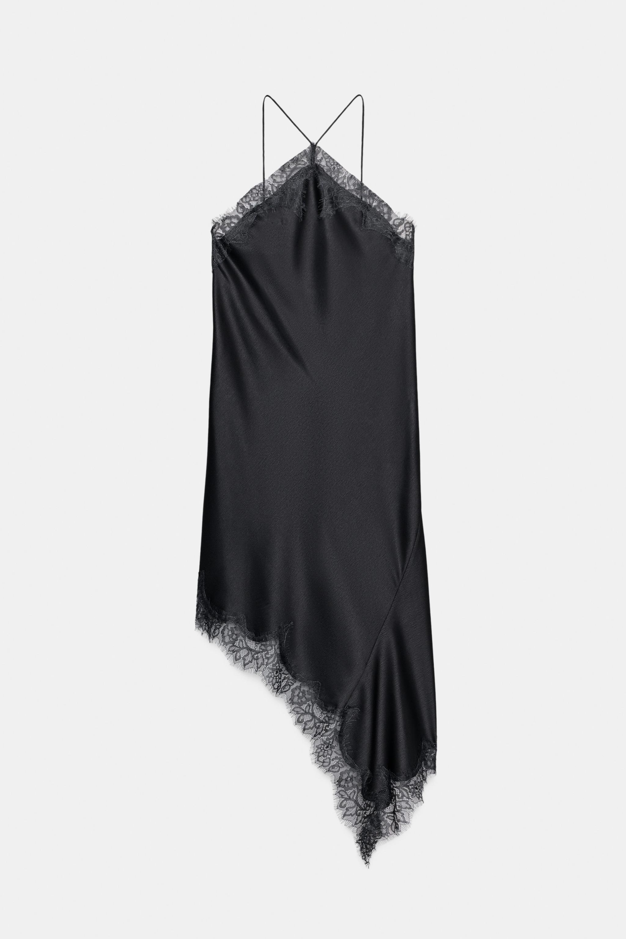 ZW COLLECTION ASYMMETRIC LACE SATIN DRESS - Dark grey | ZARA South