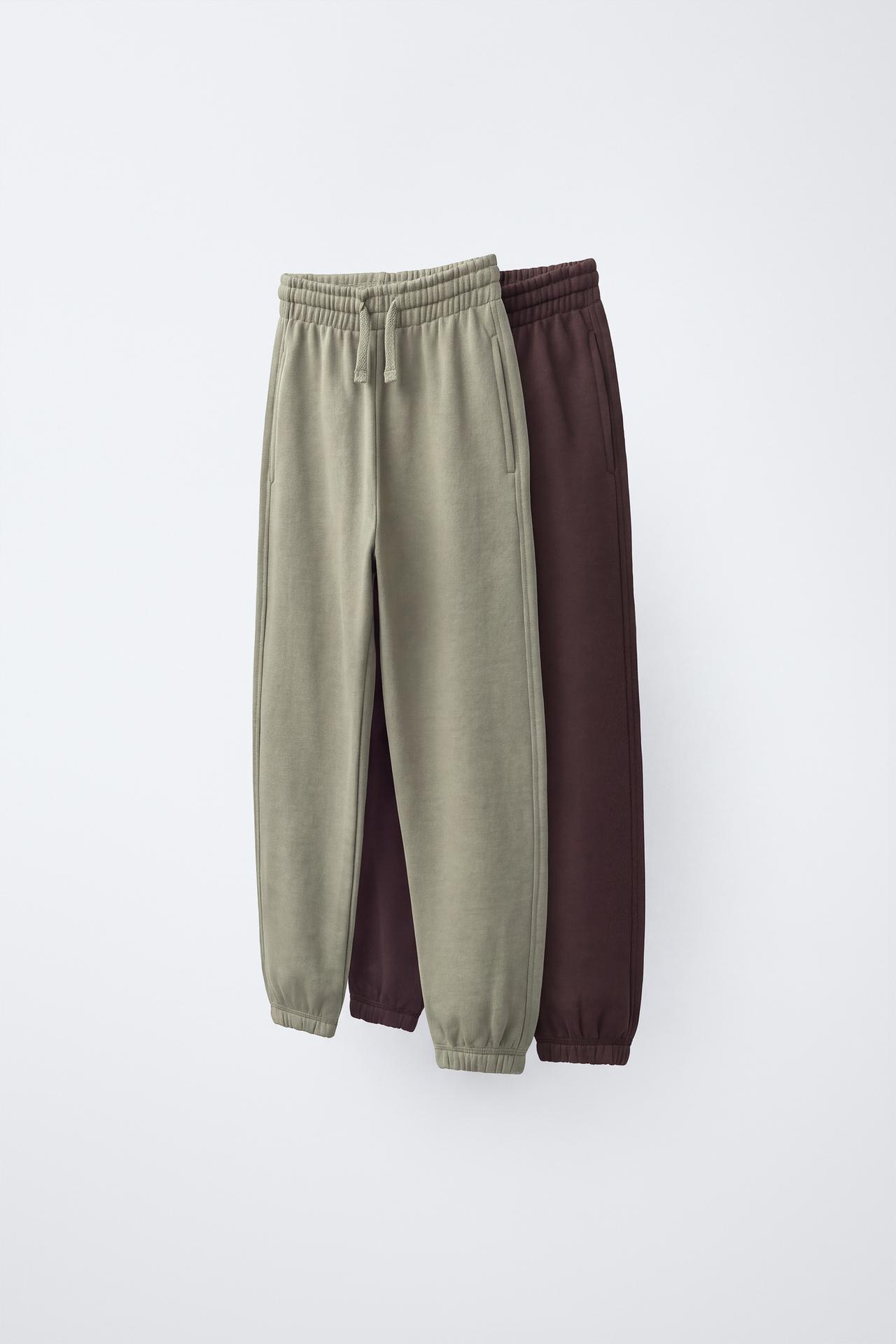 TWO-PACK PLUSH PANTS — Brown / Ecru