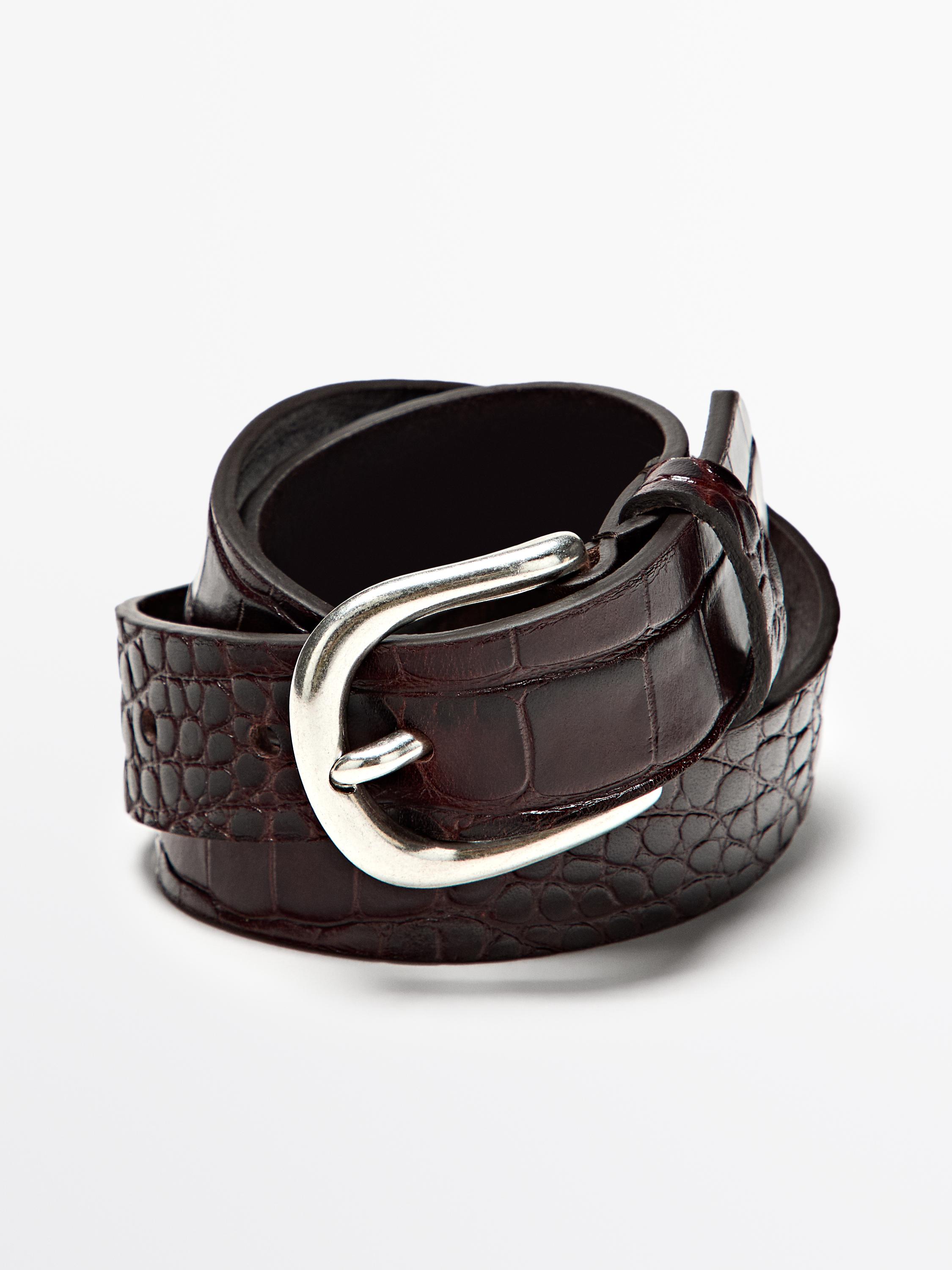 Embossed nappa leather belt