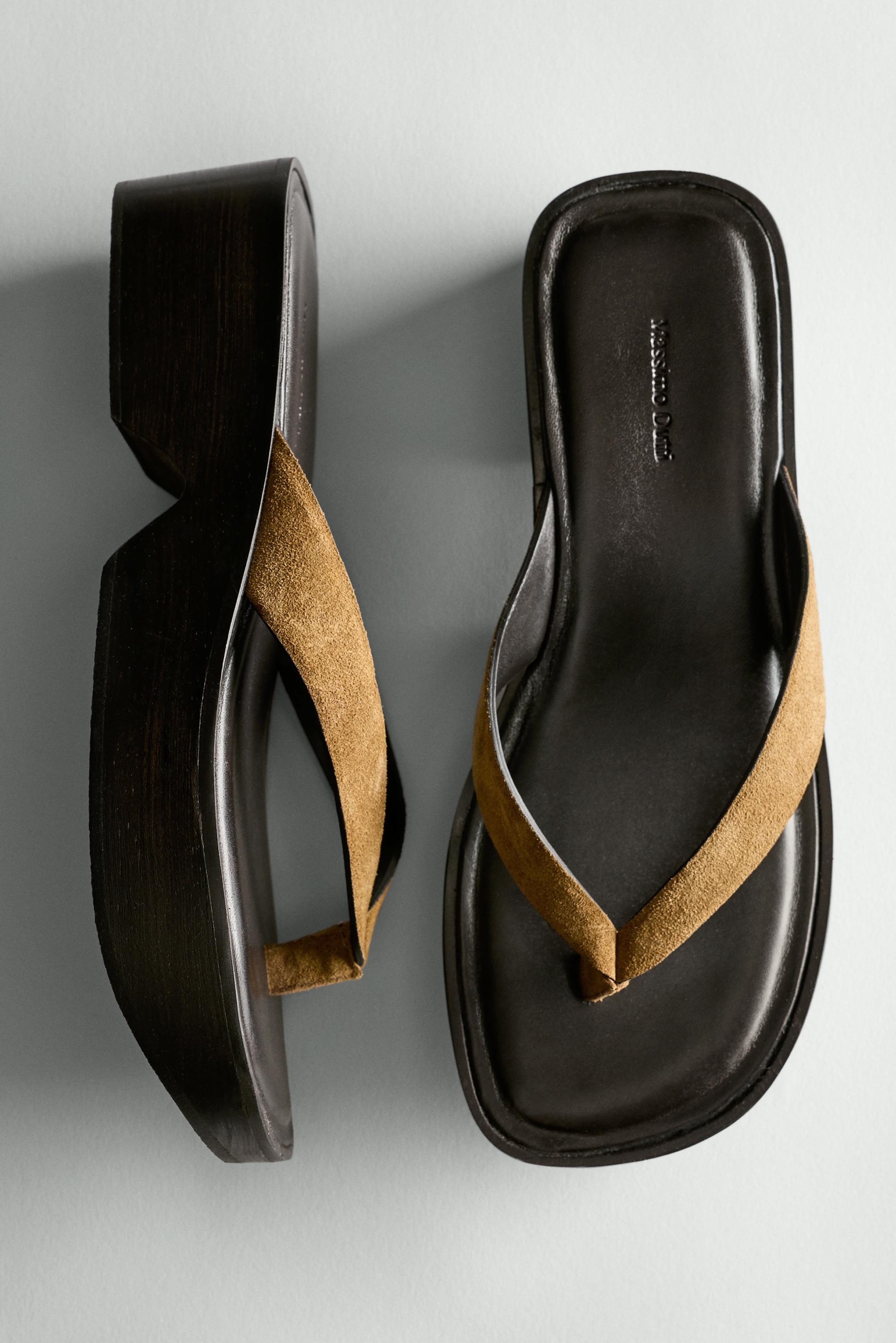 Leather wedge heel sandals