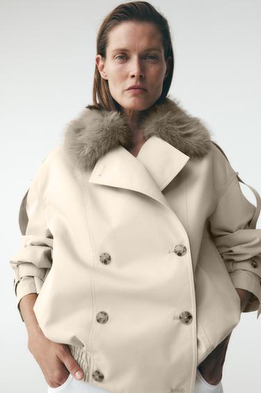 Zara ZW COLLECTION SHORT TRENCH COAT - Ecru