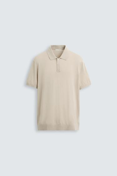 KNIT COTTON - SILK POLO SHIRT - camel by Zara