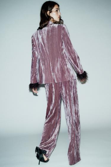 WIDE-LEG VELVET TROUSERS - Mauve by Zara - Image 5