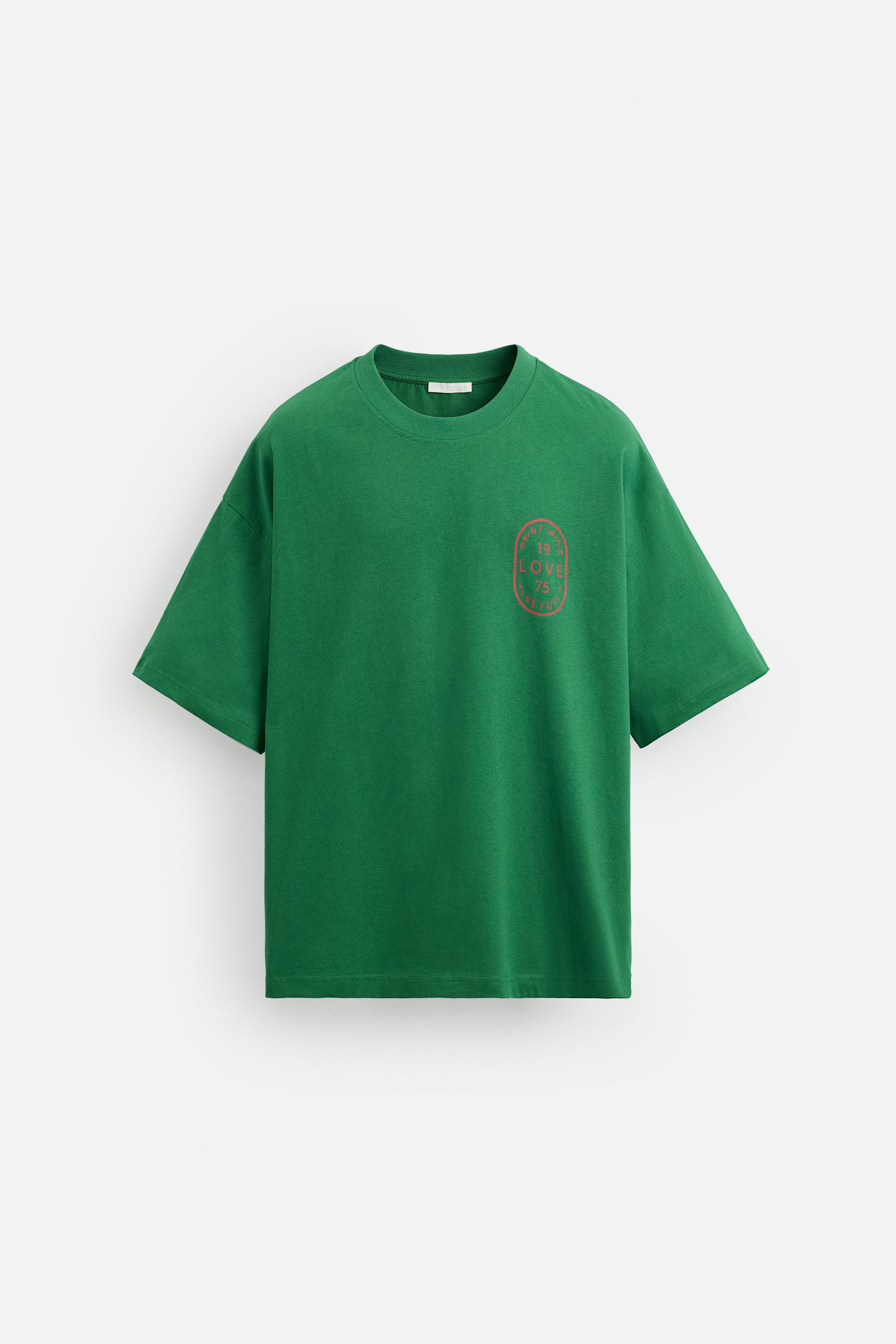 【ZARA】テキストプリント入りＴシャツ グリーン | 4374/407/500 TEXT PRINT T-SHIRT - Green | ZARA United States