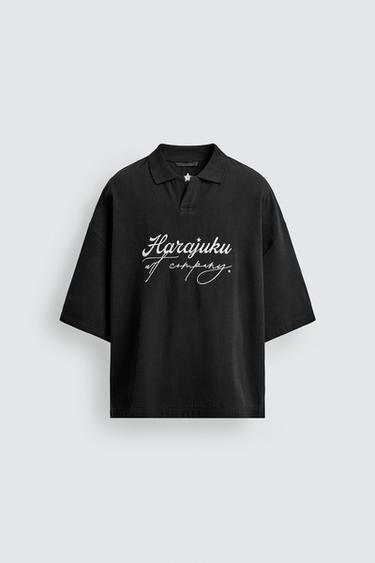 ПОЛО С ВЫШИВКОЙ ИЗ РЕЛЬЕФНОГО ТРИКОТАЖА — ЧЕРНЫЙ от Zara