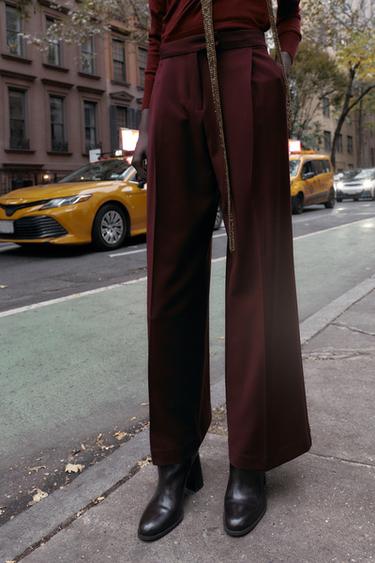 PANTALÓN ANCHO TIRO ALTO - Burgundy de Zara