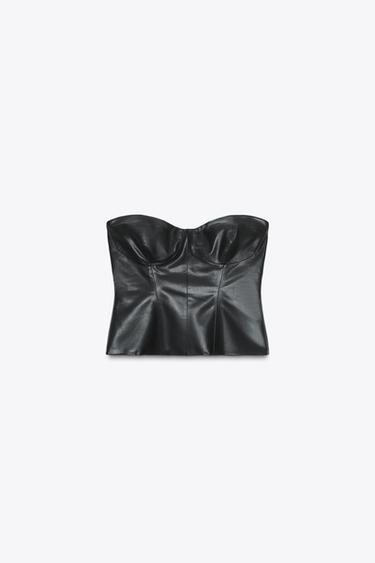 FAUX LEATHER CORSET TOP - Black by Zara - Image 0